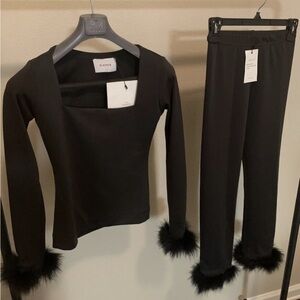 Sleeper Black Feather Trim Pajama Set